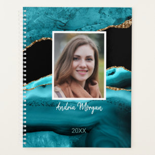 DIY Photo/Name/Year/Teal Black Gold Agate Planner