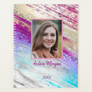 DIY Photo/Name/Year/Teal Fuchsia Purple Gold Art Planner