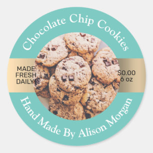 DIY Product Name Logo Photo, B/W Text, Teal & Gold Classic Round Sticker