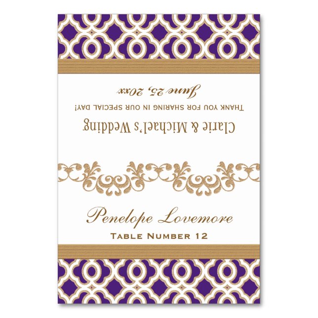 DIY Purple Gold Moroccan Fold-Over Place Cards (Front)