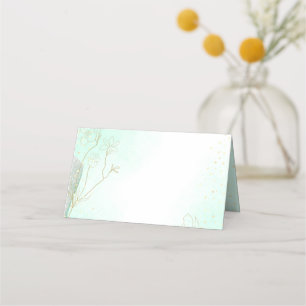 DIY Radiant Mint Green Botanical Glitter Wedding Place Card