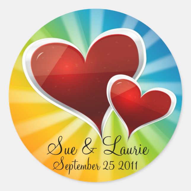 DIY Rainbow hearts Classic Round Sticker (Front)
