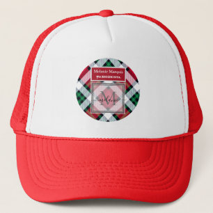 DIY Red And Green Plaid Patterns Monogram Trucker Hat