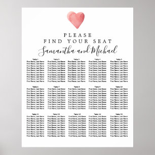 DIY Red Heart 15-Table Wedding Seating Chart