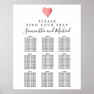 DIY Red Heart 9-Table Wedding Seating Chart