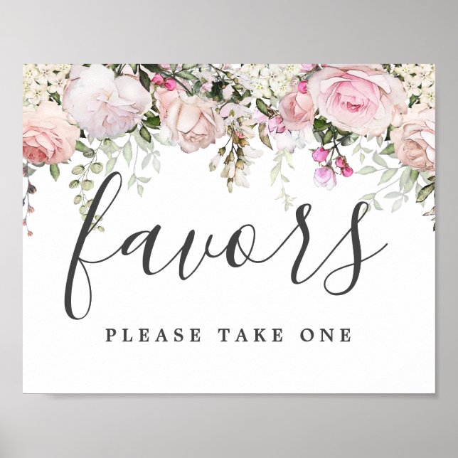 DIY Rustic Pink White Floral Wedding Favor Sign (Front)
