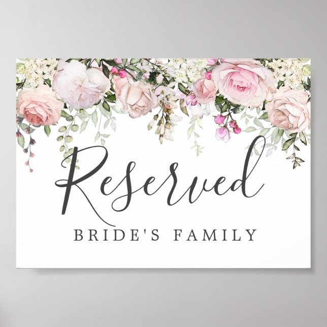 DIY Rustic Pink White Floral Wedding Reserved Sign (Front)