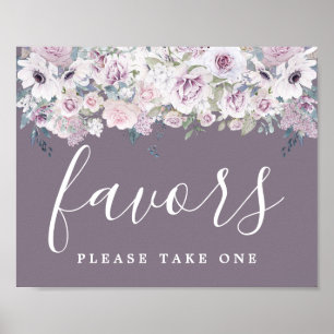 DIY Rustic Purple White Floral Wedding Favour Sign