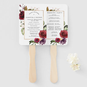 DIY Rustic Red Floral Wedding Program Hand Fan