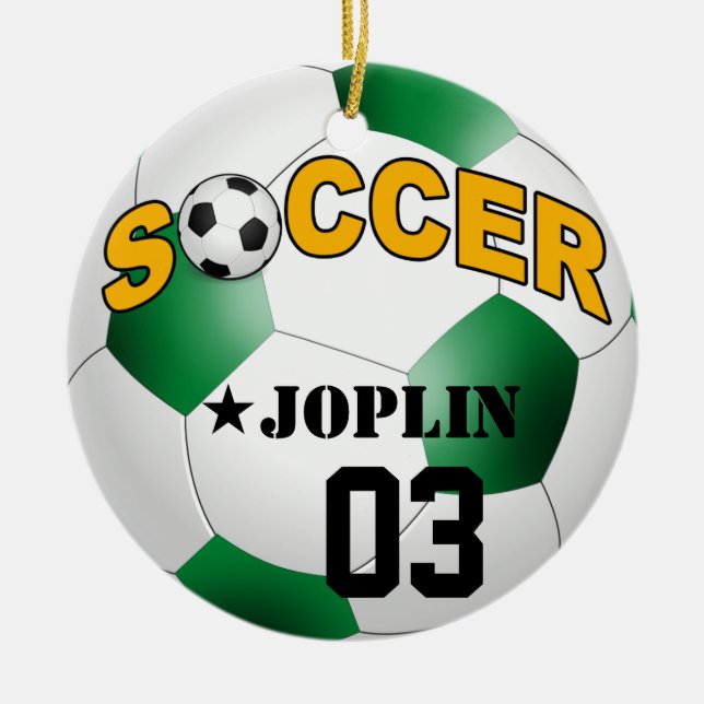 DIY Soccer Ball CHOOSE YOUR BACKGROUND COLOR Ceramic Tree Decoration (Front)