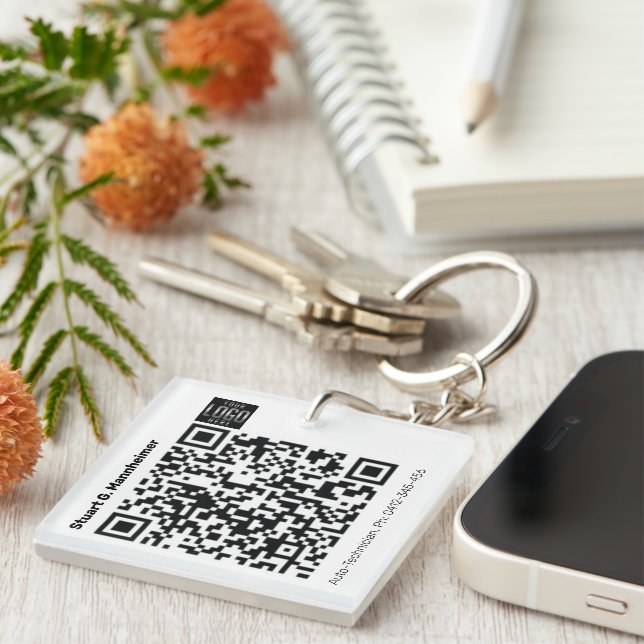 DIY Square Logo Digital QR Code Photo ID Key Ring (Front Right)