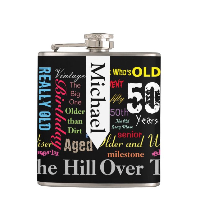 DIY Text | 50th Happy Birthday | Milestone Flask (Front)