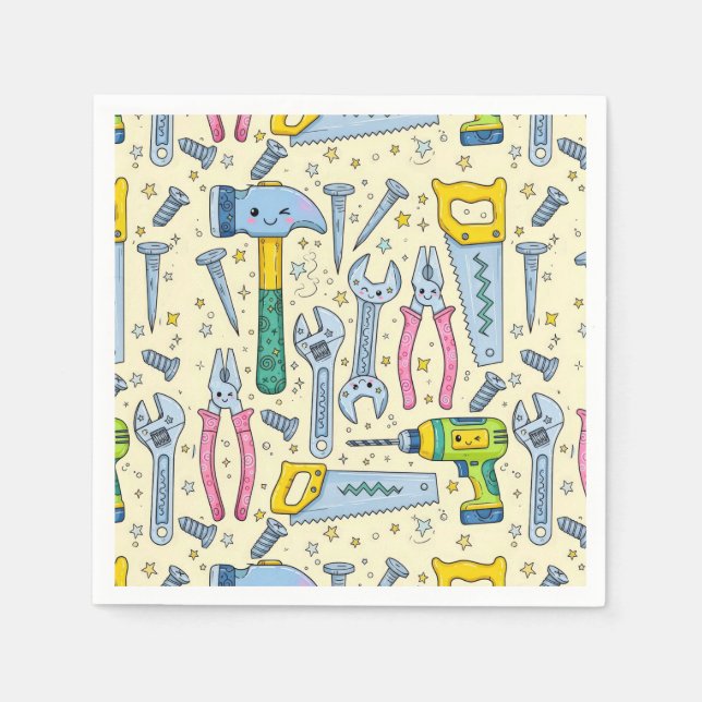 DIY Tool Collection With Doodle Stars Napkin (Front)