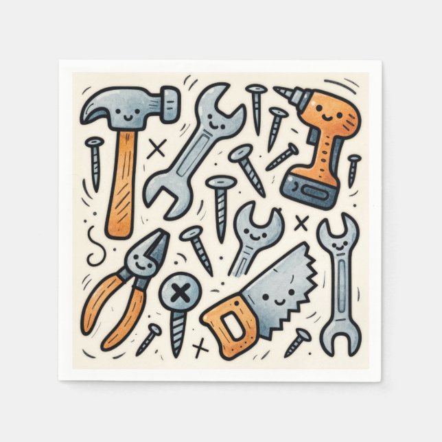 DIY Tools Doodle Cartoon Napkin (Front)