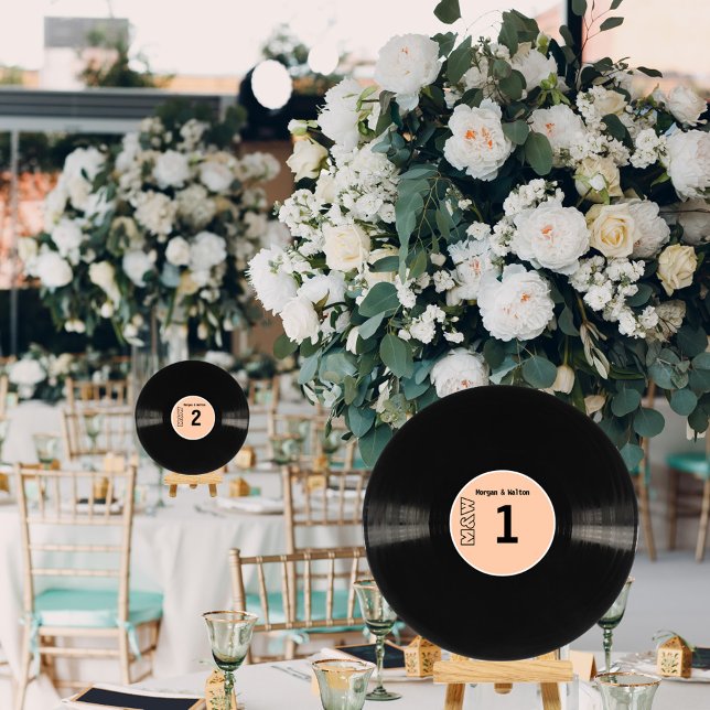 DIY Vinyl Record Any Colour Table Number Stickers (use these stickers on your own 12 inch vinyl records to create unique personalized table numbers.)