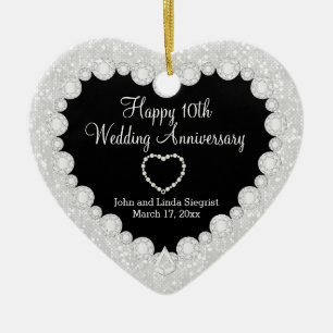 DIY Wedding Anniversary in White Faux Glitter Ceramic Tree Decoration