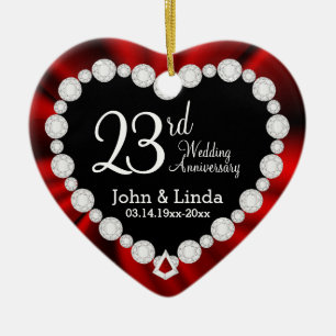 DIY Wedding Anniversary Red Satin & Diamonds Ceramic Tree Decoration