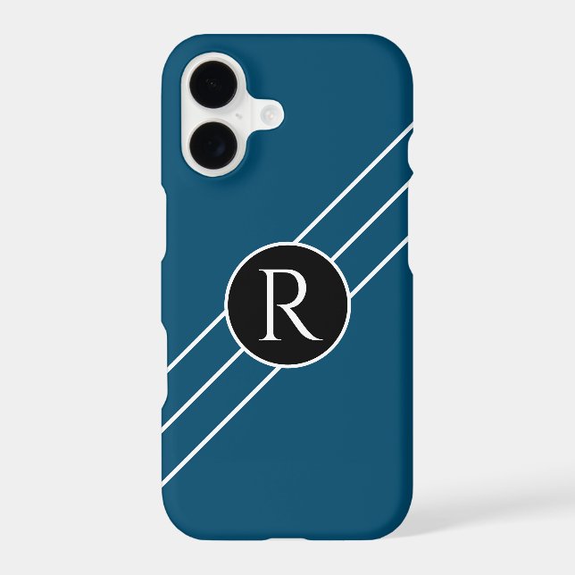 DIY White Monogram Circle Lines Ocean Blue & Black iPhone Case (Back)