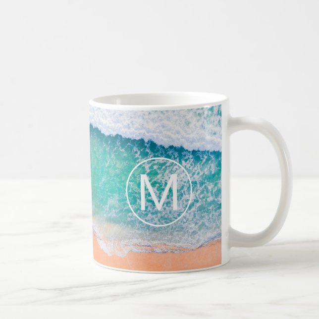 DIY White Monogram in Circle, Beach Waves, Vs 2 Coffee Mug (Right)