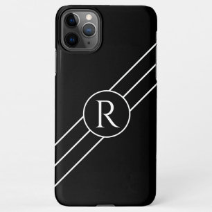DIY White Monogram in Circle, Diagonal Lines Black iPhone 11Pro Max Case