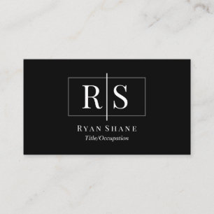DIY White Monogram Name Grey Box, Black/Grey Bkgd Business Card