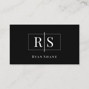 DIY White Monogram & Name, Grey Box, Black/Silver  Business Card