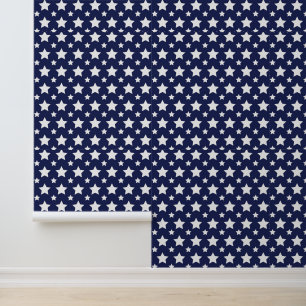 DIY White Stars Navy Blue Stylish Modern Pattern Wallpaper