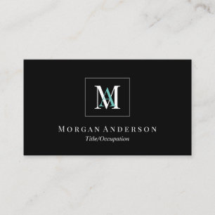 DIY White/Teal Monogram Name Grey Box Black/Silver Business Card