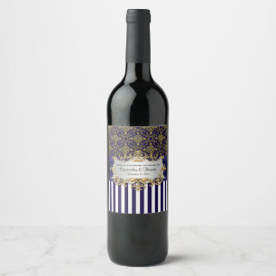 DIY & Wht V Stripe, Gold Damask Wine Bottle Label