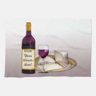DIY WINE BOTTLE LABEL, WINE GLASS, CHEESE PERSONAL TEA TOWEL