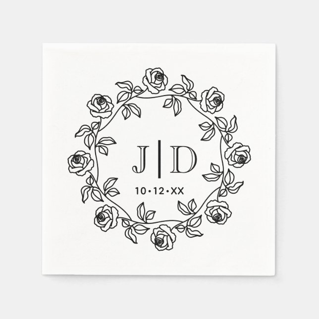 DIY Wreath of Roses 2 Initial Wedding Monogram CO2 Napkin (Front)