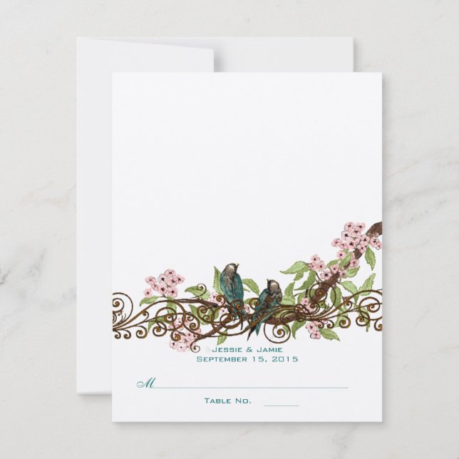 DIY you score fold Pink Vintage Birds Place Card (Back)