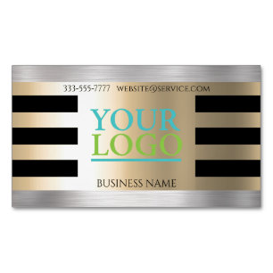 DIY Your Logo, Bus Name Yellow Gold Brushed Silver Magnetic Business Card
