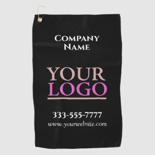 DIY Your Logo, Business Name in Caps, Promo, Black Golf Towel