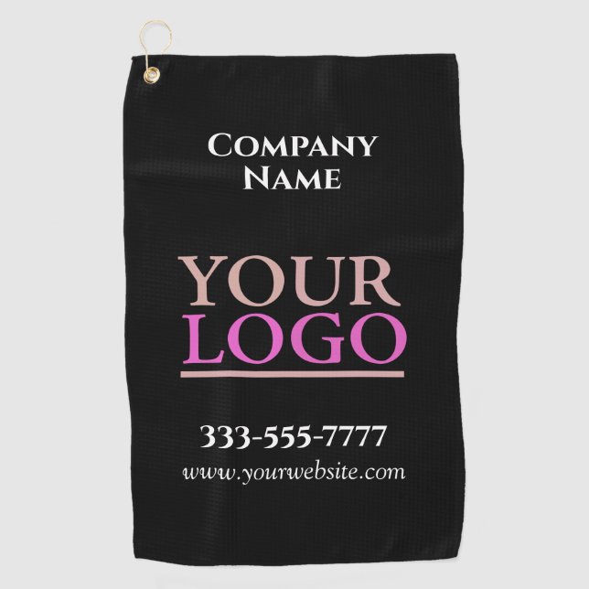 DIY Your Logo, Business Name in Caps, Promo, Black Golf Towel (Front)