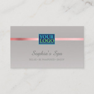 DIY Your Logo Business Name, Pink Silver on Silver Business Card