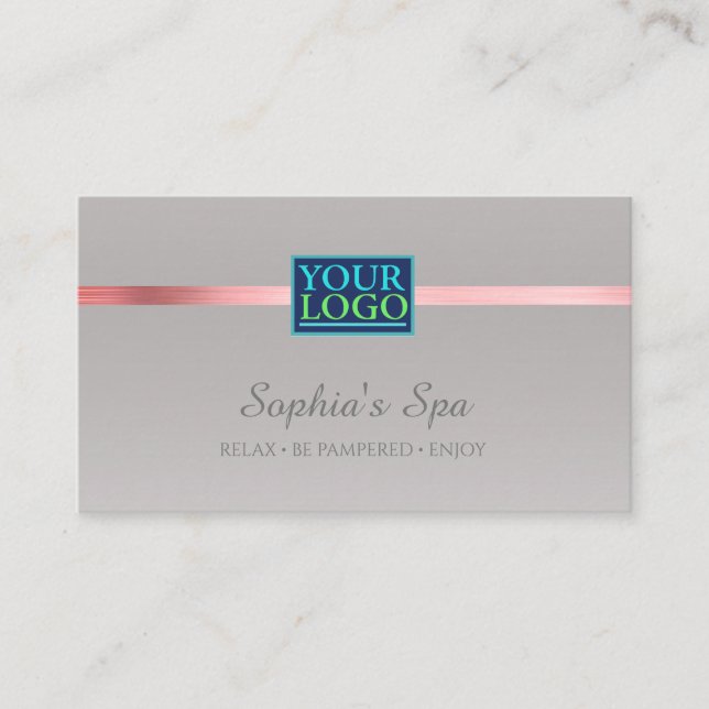 DIY Your Logo Business Name, Pink Silver on Silver Business Card (Front)