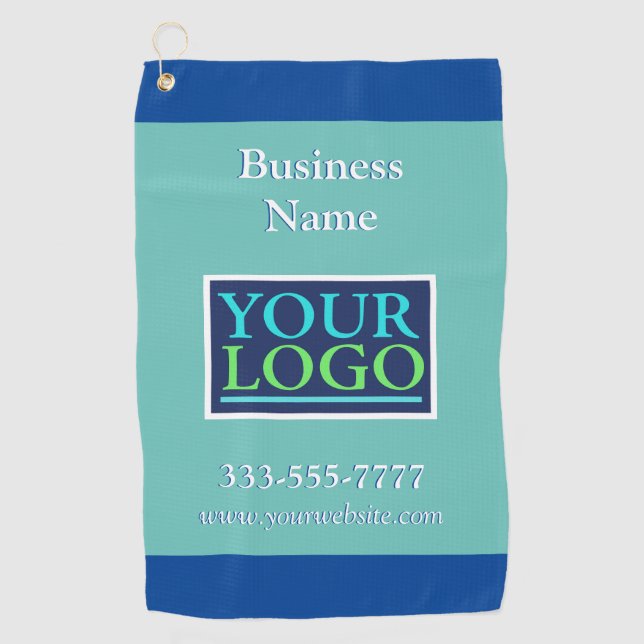 DIY Your Logo, Business Name Promo, Teal & Blue Golf Towel (Front)