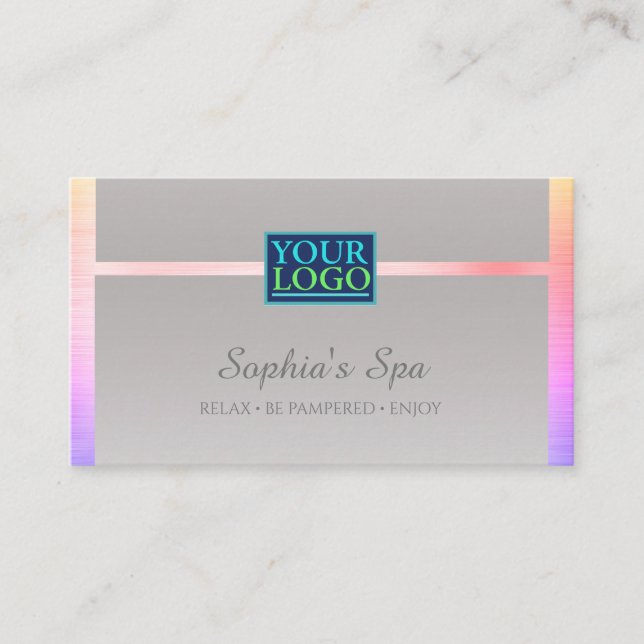 DIY Your Logo, Business Name, Silver & Rainbow Business Card (Front)
