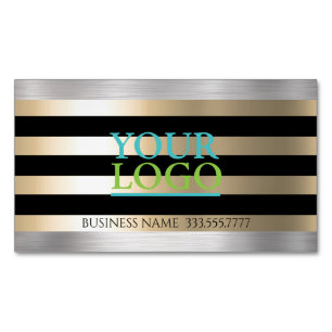 DIY Your Logo Gold Brushed Steel & Black Stripes Magnetic Business Card
