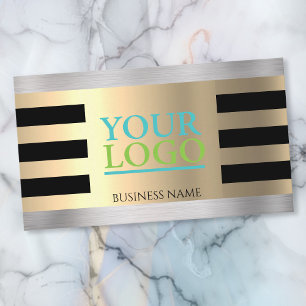 DIY Your Logo Yel Gold Brushed Silver Blk. Stripes Business Card