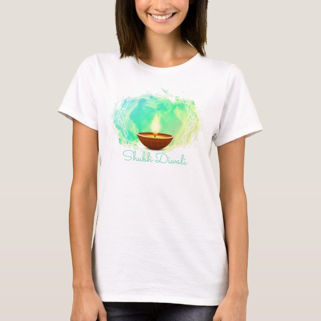 Diya Diwali Green Watercolor T-Shirt (Front)