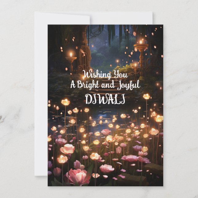Diya Lotus Floral Magical Garden Diwali Holiday Card (Front)