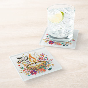 Diya of Devotion Glass Coaster