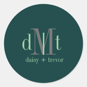 DIYcolors Hunter Green+Graphite+Mint Monogram Classic Round Sticker