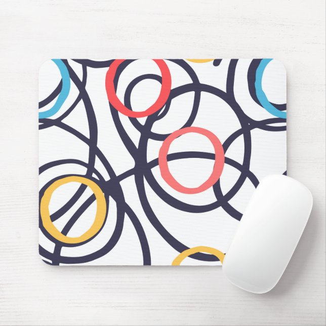 Dizzy Doodle Circles On White  Mouse Mat (With Mouse)