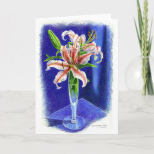 Dizzy Oriental Lily in coloured pencil Card