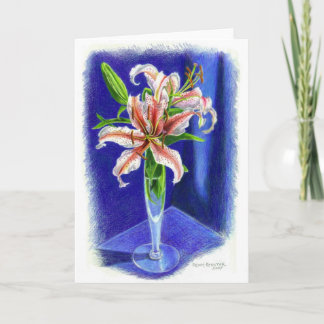 Dizzy Oriental Lily in coloured pencil Card