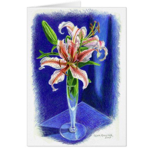 Dizzy Oriental Lily in coloured pencil Card