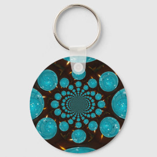 Dizzying Display of Cyan Lights Kaleidoscope  Art Key Ring